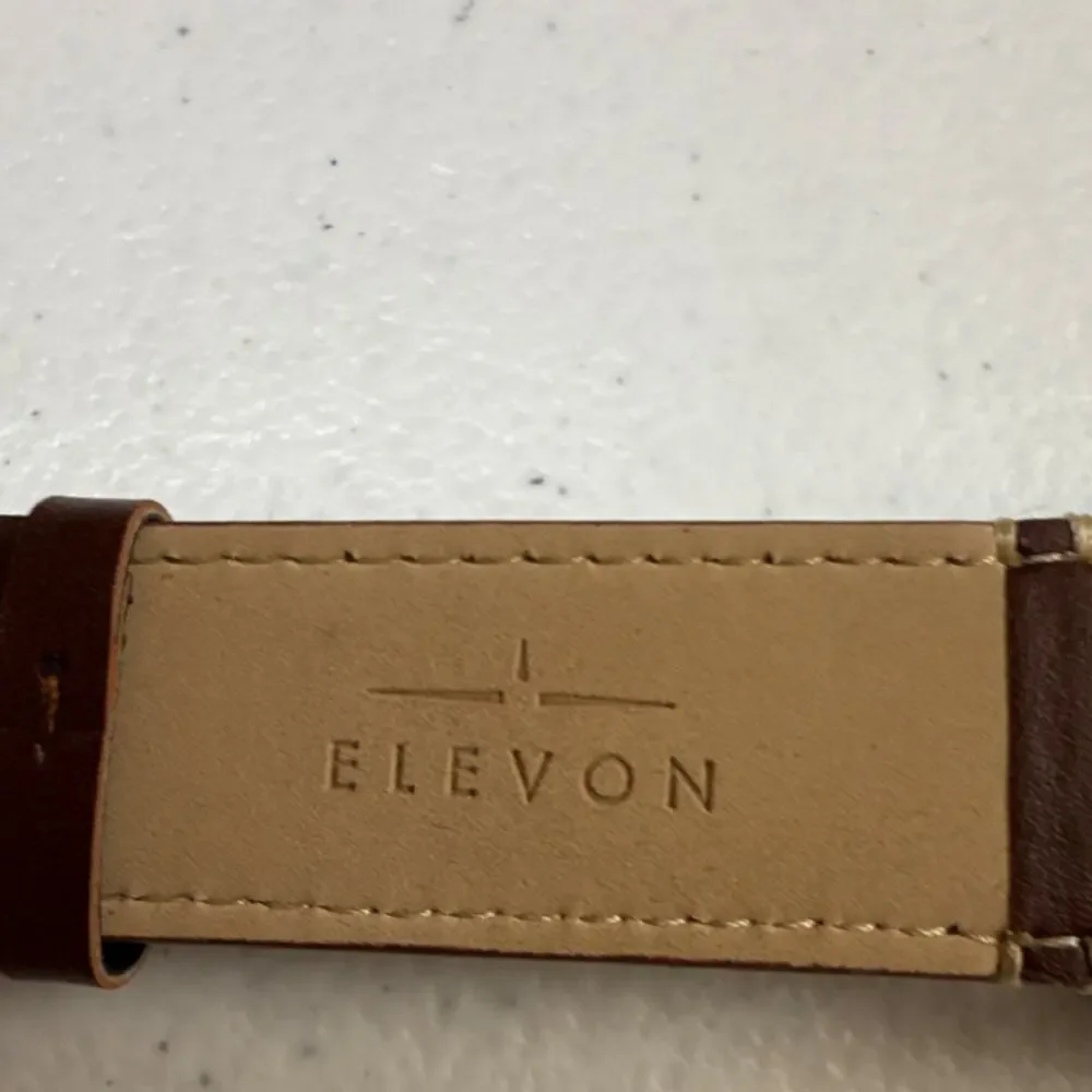 Elevon Men's Watch Black Dial 42mm Case New Band & Battery 22mm Leather (B26)